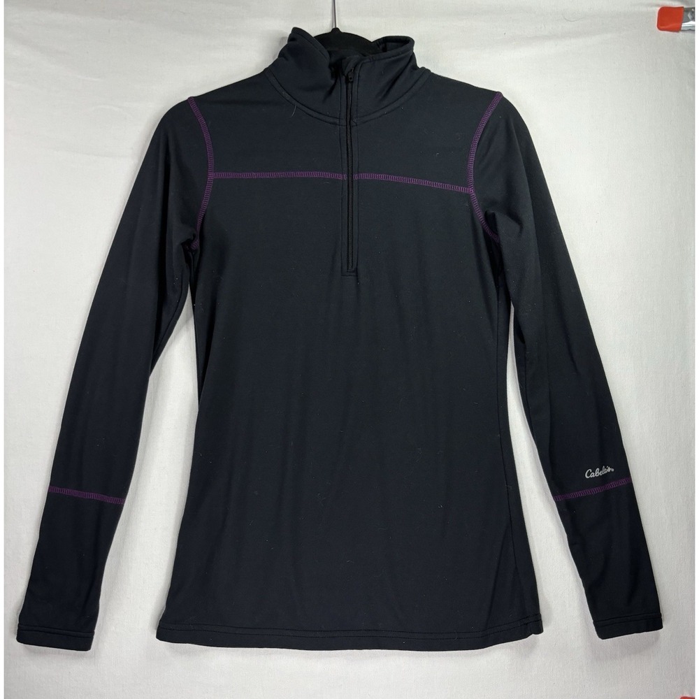 Cabela's Pullover Womens Small Fleece Lined 1/4 Zip Thermal Jacket Black